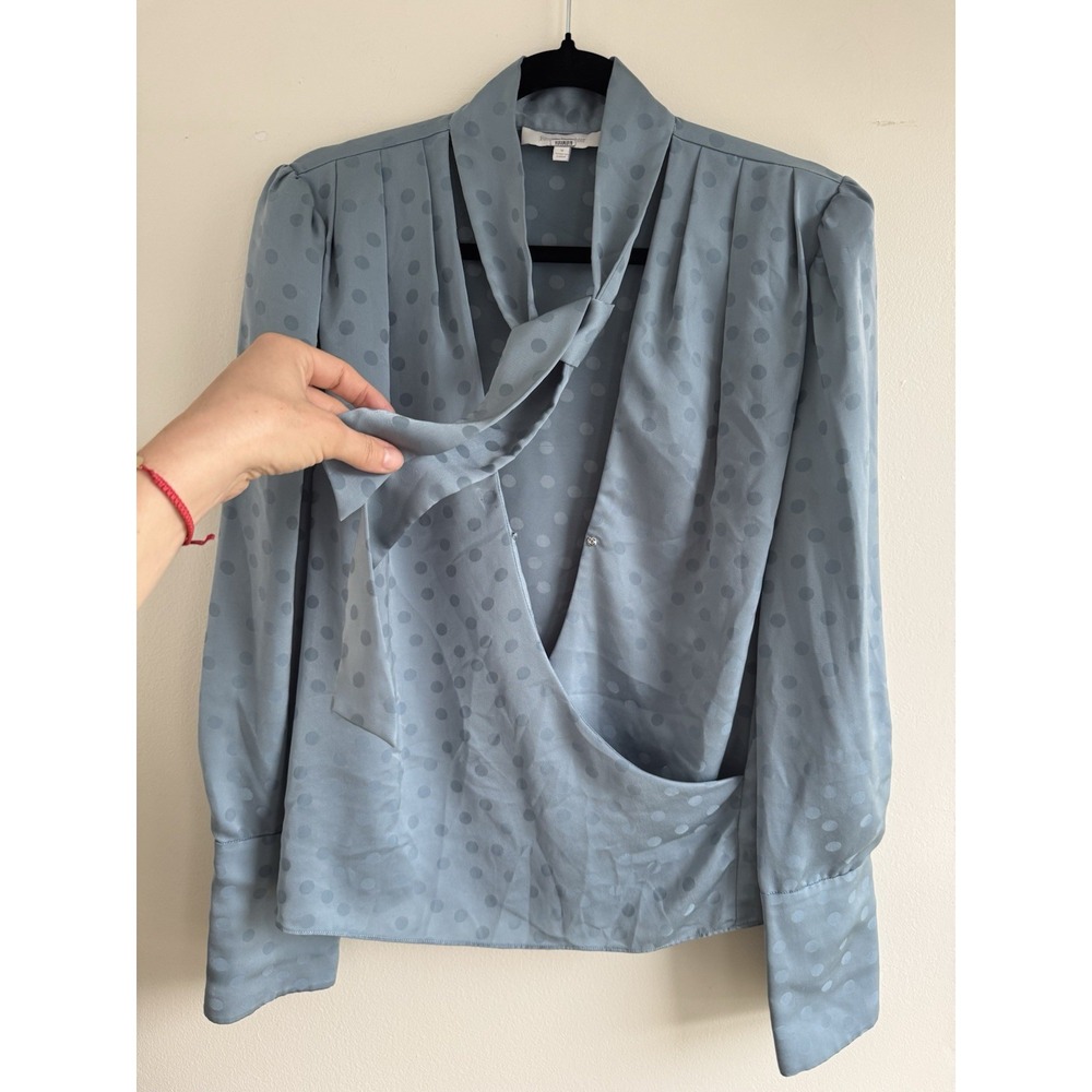 Favorite Daughter Blouse Blue Polka Dot Faux Wrap Size M - Picture 5 of 10